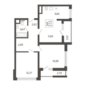 3 комнатная 65.94м²