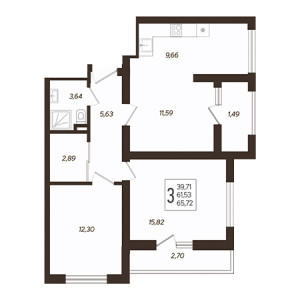 3 комнатная 65.72м²