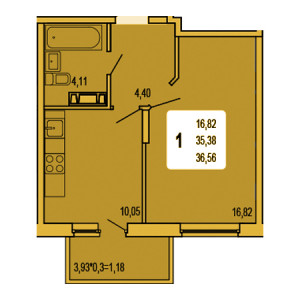 1 комнатная 36.56м²