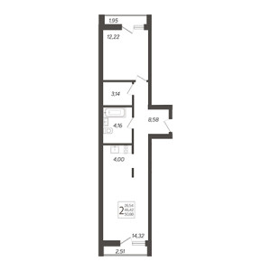 2 комнатная 50.88м²