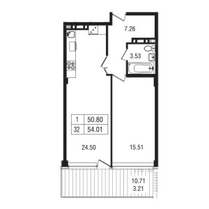 1 комнатная 54.01м²