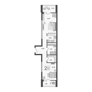 2 комнатная 50.81м²