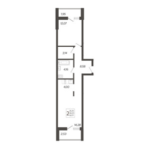 2 комнатная 50.71м²