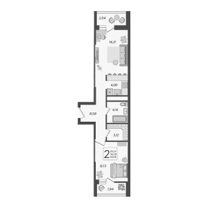 2 комнатная 50.68м²