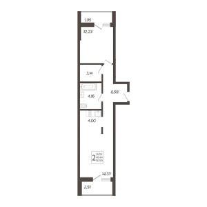 2 комнатная 50.9м²