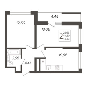 2 комнатная 48.83м²