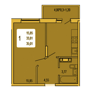 1 комнатная 35.01м²