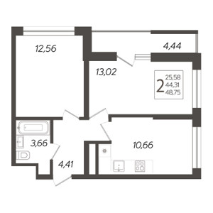 2 комнатная 48.75м²