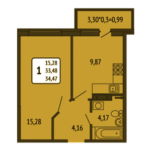 1 комнатная 34.47м²