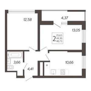 2 комнатная 48.73м²