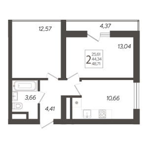 2 комнатная 48.71м²