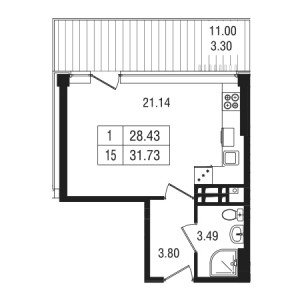 Студия 31.73м²