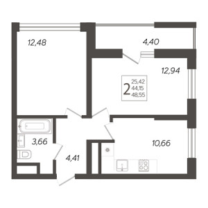 2 комнатная 48.55м²