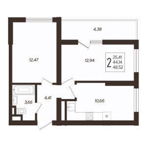 2 комнатная 48.52м²