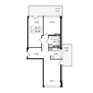 2 комнатная 68.08м²