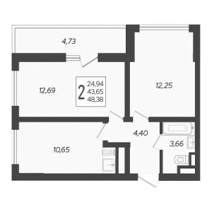 2 комнатная 48.38м²