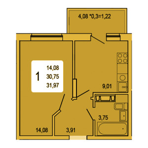 1 комнатная 31.97м²