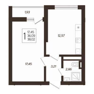 1 комнатная 38.02м²