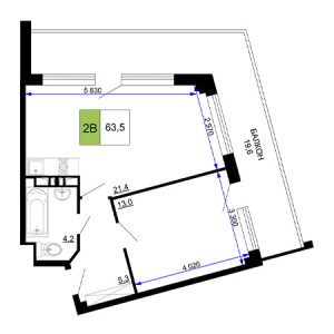 2 комнатная 63.5м²