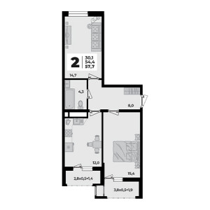 2 комнатная 57.7м²