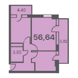 2 комнатная 56.64м²