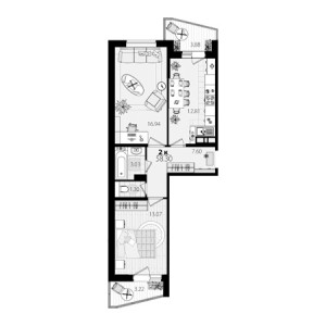 2 комнатная 58.3м²