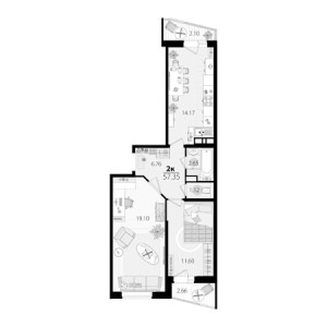 2 комнатная 57.35м²