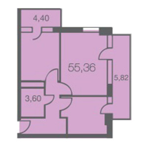 2 комнатная 55.36м²