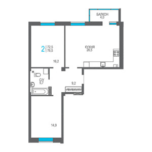 2 комнатная 76.5м²