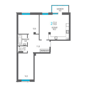 2 комнатная 75.9м²