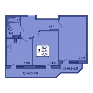 2 комнатная 66.36м²