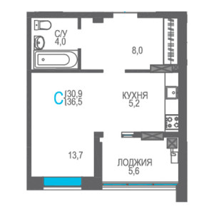 Студия 36.5м²