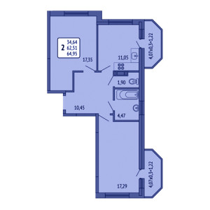 2 комнатная 64.95м²