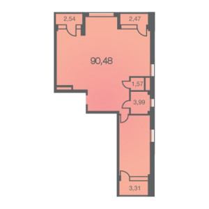 3 комнатная 90.48м²