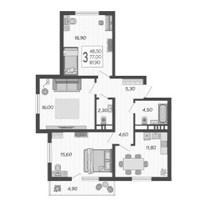 3 комнатная 81.9м²