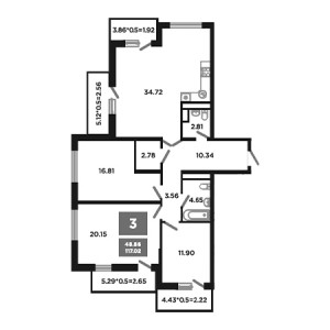 3 комнатная 117.02м²