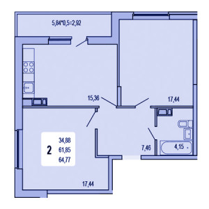 2 комнатная 64.77м²