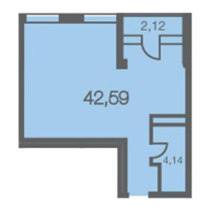 1 комнатная 42.59м²