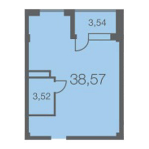 1 комнатная 38.57м²