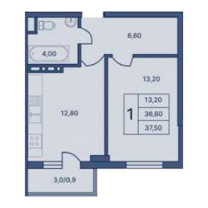 1 комнатная 37.50м²