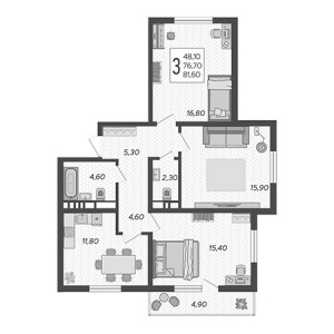 3 комнатная 81.6м²