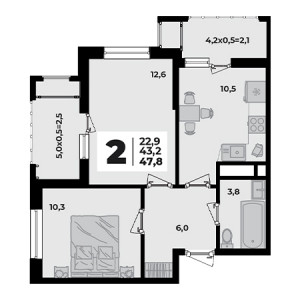 2 комнатная 47.8м²