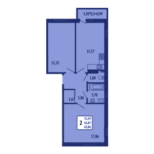 2 комнатная 62.86м²