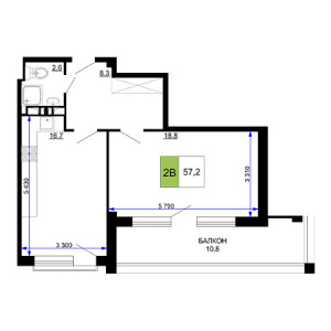 2 комнатная 57.2м²