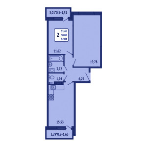 2 комнатная 62.04м²