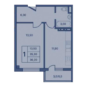 1 комнатная 36.20м²