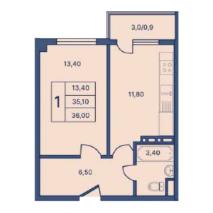 1 комнатная 36.00м²