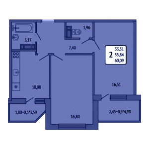 2 комнатная 60.09м²