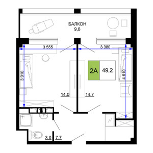 2 комнатная 49.2м²