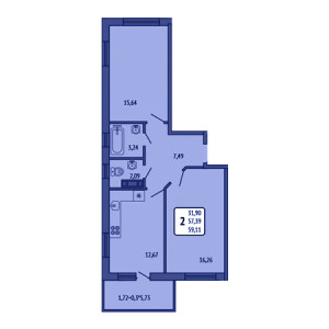 2 комнатная 59.11м²